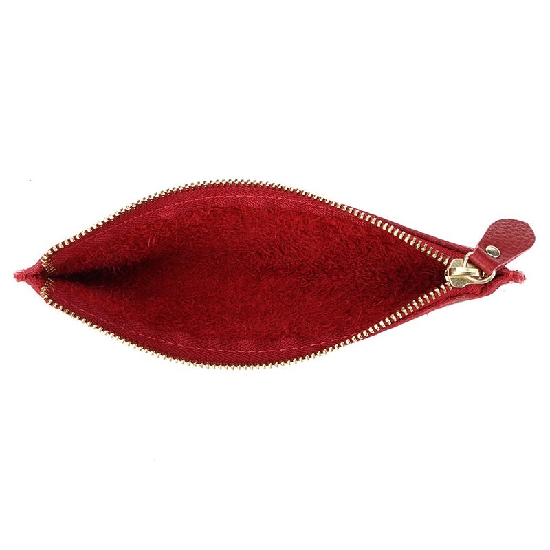 BTSKY Genuine Leather Pencil Case - Zippered Pen Case Stationery Bag Zipper Pouch Pencil Holder (Red) - Image 3